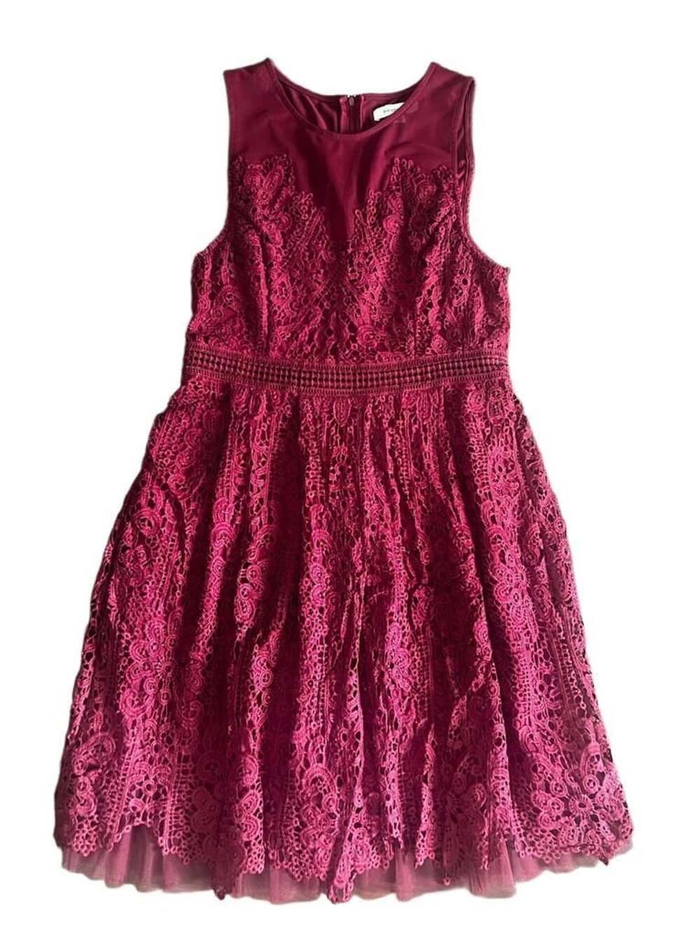 Francesca's Burgundy Floral Lace Fit & Flare Cocktail Dress Size L - Picture 3 of 9